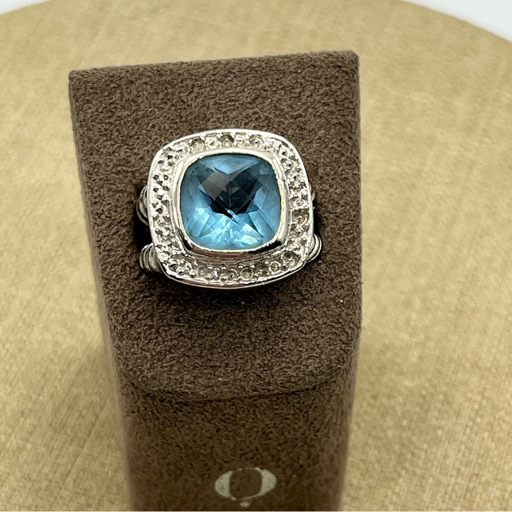 Sterling silver Blue glass bezel set chunky ring